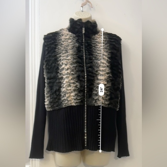 Fontana Women’s Size Large Black Faux Fur Knit Jacket with Rhinestone Zipper - Picture 6 of 11